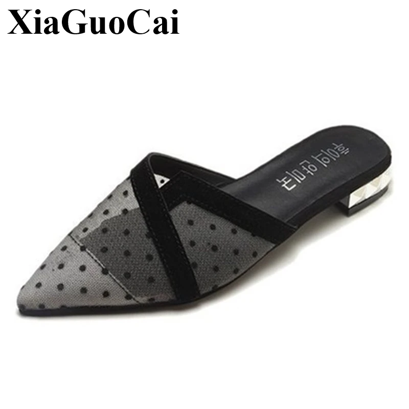 

New Women Spring Summer Shoes Slippers Pointed Toe Breathable Mesh Slip-on Sandals Stylish Outdoor Female Footwear Sexy Elegant