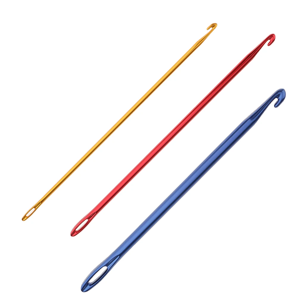 3 Pieces Aluminum Afghan Crochet Hook Kit Knit Needle fit Both Flat and Circular Knitting DIY Apparel Sewing Needles Tool