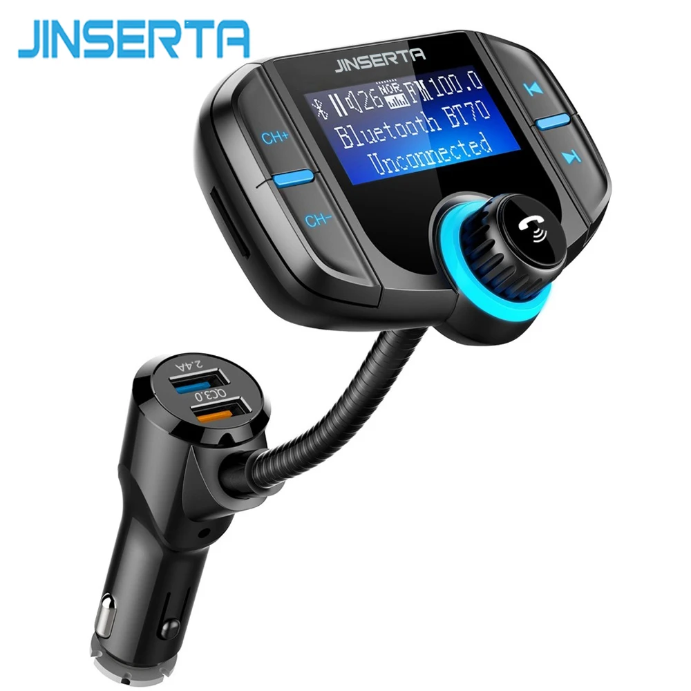 

JINSERTA 1.65'' Bluetooth FM Modulator 2 Port Quick Charge 3.0 Charger Handsfree FM Transmitter Car Kit MP3 Player Siri