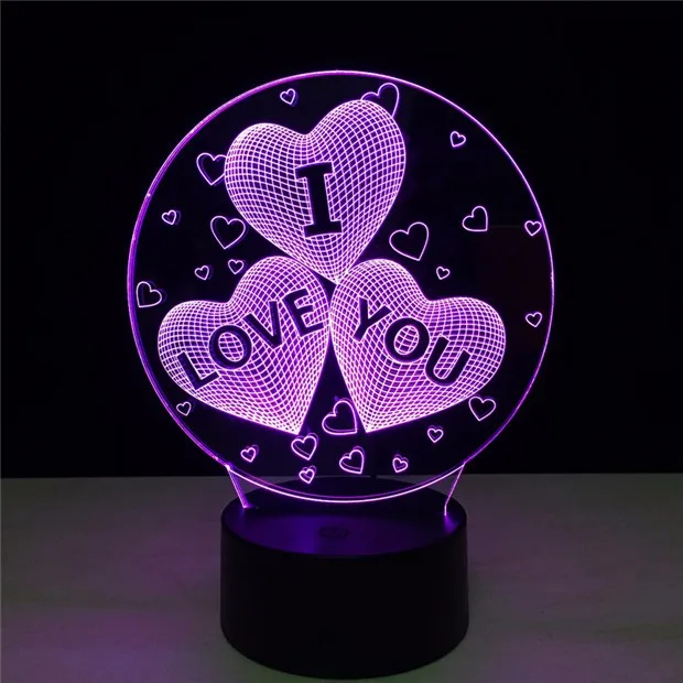 Лучший свадебный подарок! Сенсорный Цвет Изменение 3D любовь сердце ночник Романтический для спальни юбилей девушки влюбленные пары