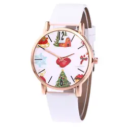 Женские Модные рождественские кварцевые аналоговые часы кожаный ремешок наручные часы роскошные женские часы креативная Девушка