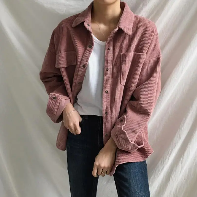 

New Corduroy Jackets 2019 Women Autumn Winter Coats Plus Size Overcoats Female Big Tops Cute Casual Jackets Solid Color Clothing