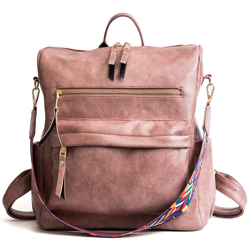 Новинка, Классический женский рюкзак, вместительные рюкзаки для девочек, Подростковая сумка из искусственной кожи, сумки через плечо с карманами, MX-57 - Цвет: Розовый