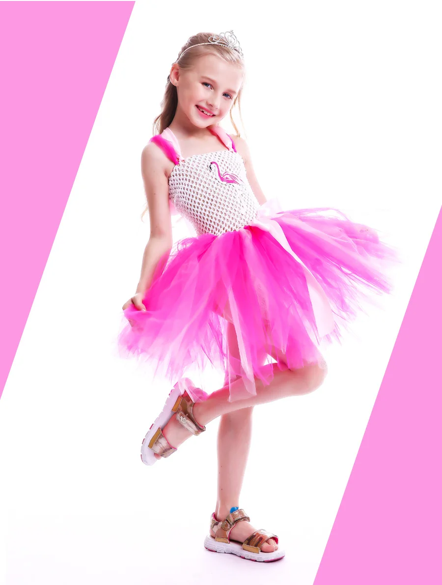 Girls Flamingo Princess Dress Pink Flower Tulle Clothes Kids Birthday Party Dresses 2018 Brand Animal Costume Flamingo Vestidos (2)