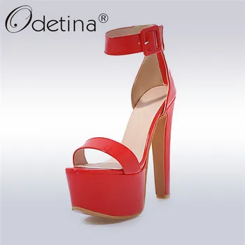 

Odetina New Fashion Extreme High Heels 16cm Platform Sandals Women Sexy Buckle Ankle Wrap Zip Party Shoes Summer Plus Size 33-48