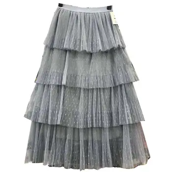 

Women Autumn Summer Tulle Skirt Cake A-line Pale Skirt Fashion high quality Style High Waist Skits