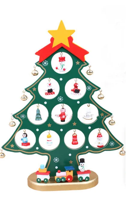 XMAS Gift 1pc mini table XMAS trees Decoration wood christmas tree with ornament for X'mas More Tha