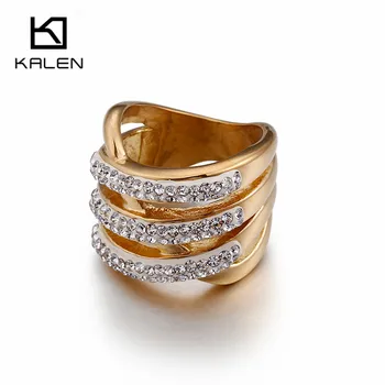 

Kalen Dubai Gold Rings For Women Rhinestone & Stainless Steel Finger Rings For Party Engagement 2017 New Female Rings Jewelry
