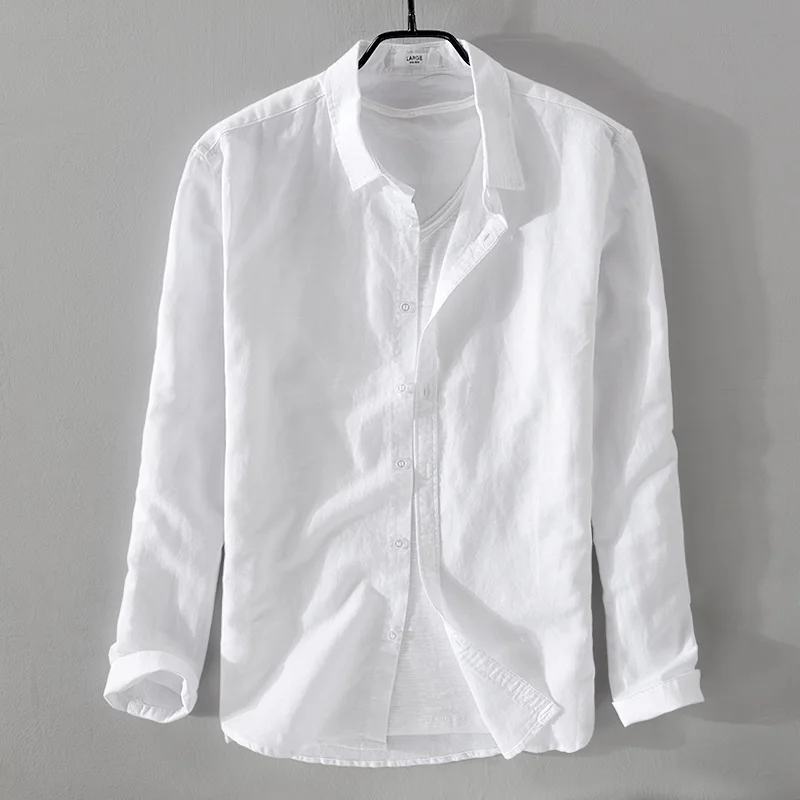 Suehaiwe's brand Italy stlye long-sleeved linen shirt men solid cotton men shirts summer white shirt male camisa dropshipping