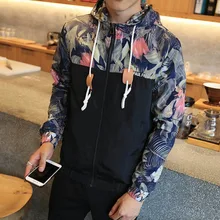 Flower Printed New 2018 Jacket Men Fashion Casual Loose Outerwear Zipper Type Mens Thin & Short Coat Male Hoodies Spring Bomber