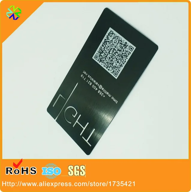 laser out black metal business cards with qr code thickness 0 3mm black metal business cards