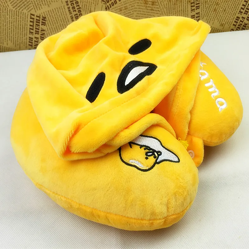 Candice guo! super cute plush toy lazy egg gudetama soft U shape pillow hooded neck protection birthday Christmas gift 1pc Candice guo! super cute plush toy lazy egg gudetama soft U shape pillow hooded neck protection birthday Christmas gift 1pc