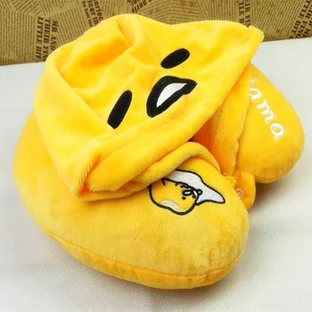 

Candice guo! super cute plush toy lazy egg gudetama soft U shape pillow hooded neck protection birthday Christmas gift 1pc