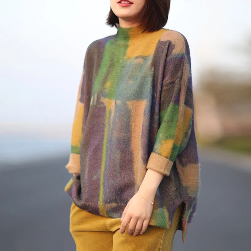 Johnature 2018 Autumn New Vintage Women Sweater Turtleneck Long Sleeve Print Floral Warm Mori Girl Casual Knitted Soft Sweaters Johnature 2018 Autumn New Vintage Women Sweater Turtleneck Long Sleeve Print Floral Warm Mori Girl Casual Knitted Soft Sweaters