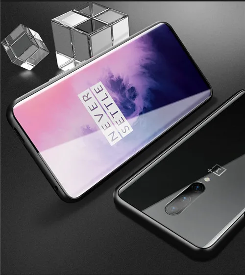 360 Полный Магнитный чехол для телефона для Oneplus 7 7 Pro Coque алюминиевая металлическая рамка чехол бампер двухсторонний стеклянный чехол для Oneplus 6 - Цвет: Transparent black