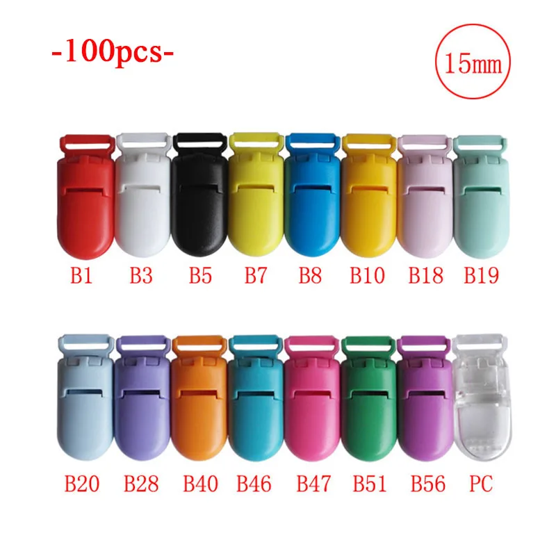 50/100 шт 15 мм Разноцветные Пластиковые клипсы для соски зажимы типа «крокодил»(держатель для сосок соски-пустышки зажим аксессуары «сделай сам» - Цвет: 100pcs choose color
