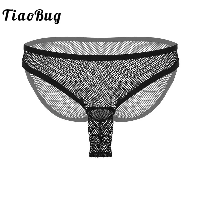 

TiaoBug Men Fishnet Open Penis Sheath Mesh See Through Low Rise Erotic Briefs Transparent Panties Male Hot Sexy Gay Underwear