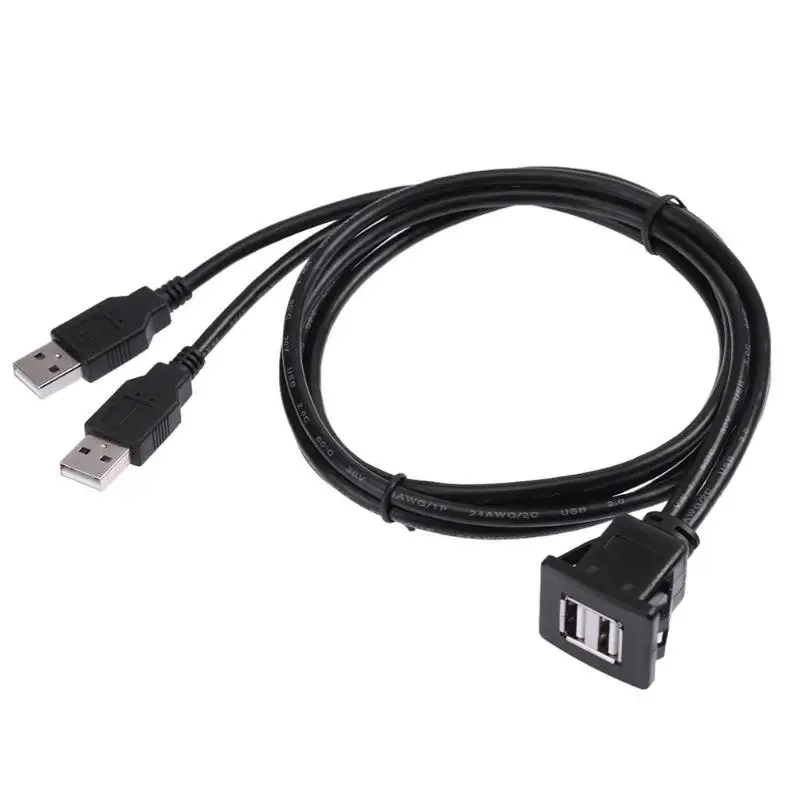 

1m USB Panel Flush Mount Cable A Male to Female Car Dual USB2.0 Fast Charge Cable Dashboard Panel for Car Boat Motorcycle