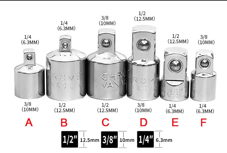 1 шт., 1/4, 3/8, 1/2 дюйма, Трещоточный ключ, адаптер, гаечный ключ, набор ключей CR-V, стальной преобразователь, редуктор, воздушный удар, мастер