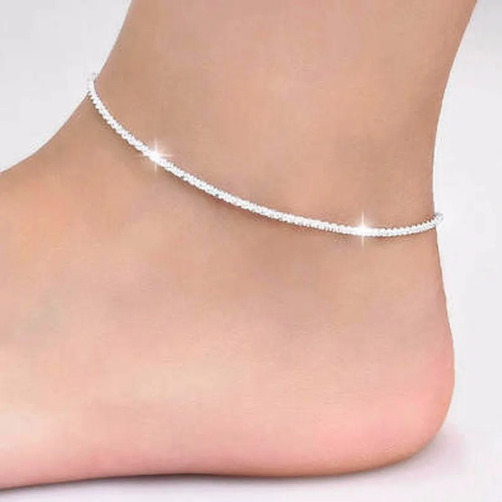 Thin 925 stamped silver plated Shiny Chains Anklet For Women Girls Friend Foot Jewelry Leg Bracelet Barefoot Tobillera de Prata Thin 925 stamped silver plated Shiny Chains Anklet For Women Girls Friend Foot Jewelry Leg Bracelet Barefoot Tobillera de Prata