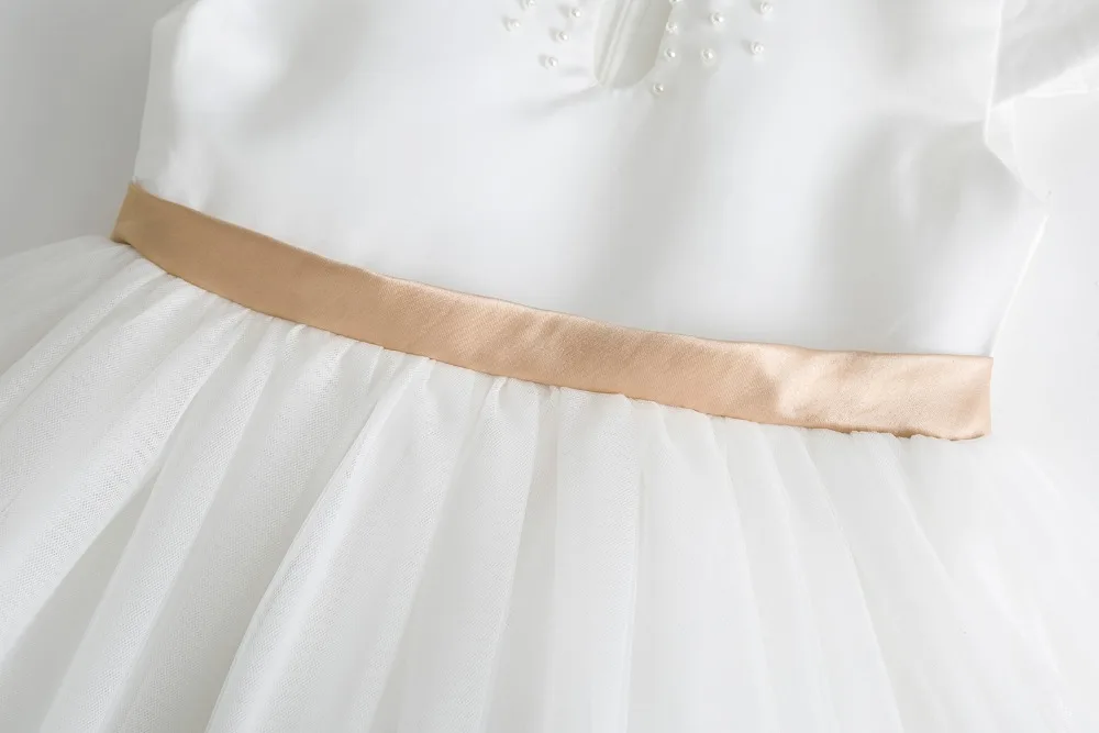 Cielarko/Детское платье для девочек; элегантное платье принцессы с большим бантом; белое, Золотое праздничное платье с цветочным узором для девочек; нарядный дизайн; воротник