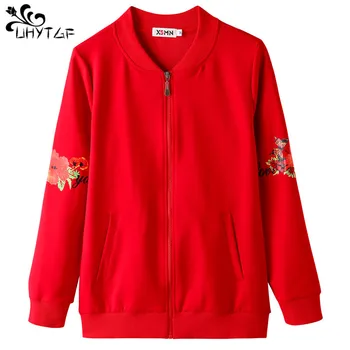 

UHYTGF 2019 Spring autumn Long Sleeve Basic Plus Size Short Biker Jacket Female Bomber Jacket Women Flowers Zipper Coats X287