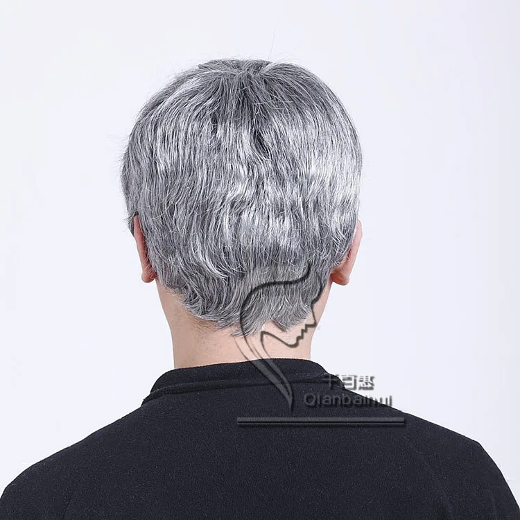 Grey Hair Color Synthetic None Lace Wig Men Wigs Straight Natural