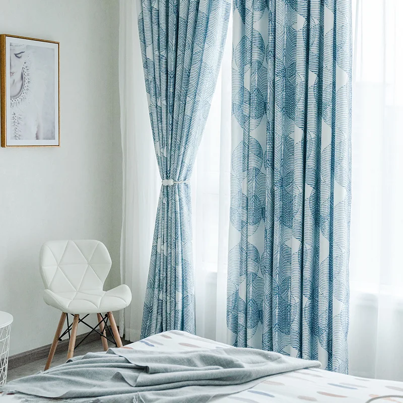 

Cationic Jacquard Curtain Printing Curtain Shading Cloth Living Room Bedroom Leaves Curtains for Living Room and Bedroom