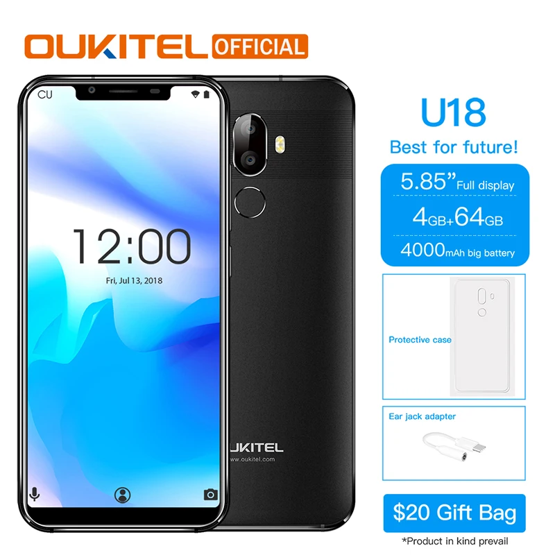 

OUKITEL U18 5.85" Full Display Mobile Phone MT6750T Octa Core Android 7.0 4G RAM 64G ROM 4000mAh Face ID Fingerprint Smartphone