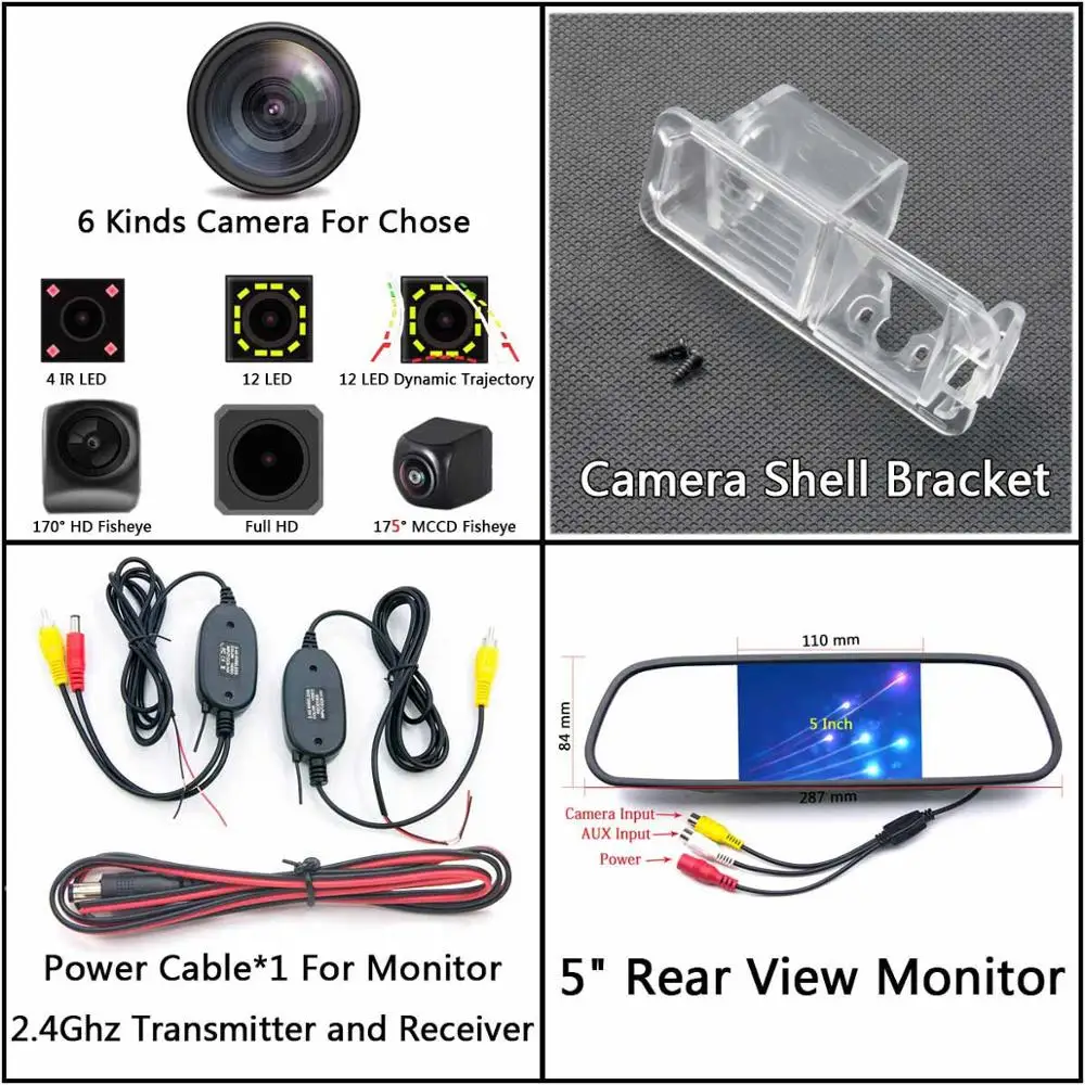 175 градусов MCCD рыбий глаз 12LED HD камера заднего вида для Volkswagen VW Golf 6 VI Polo V(6R) хэтчбек Magotan автомобильный парковочный монитор - Название цвета: Cam Wirelss 5 Mirror