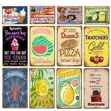 Original American Diner Metal Signs Route 66 Lemon Thatchers Lemonade Lobsters Cakes Vintage Decor Plaque Wall Stickers Poster