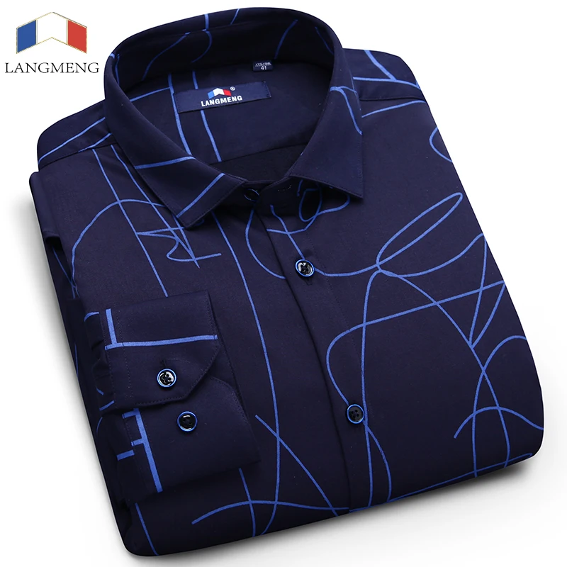 Langmeng 2017 Brand men warm Dress shirt men Long sleeve slim fit thickening dress shirts mens casual shirts camisa masculina