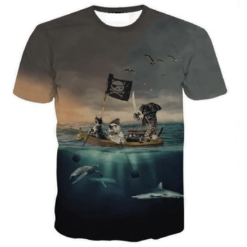

2019 Harajuku Mens 3D T-shirt Pirate Cat Dog 3D Print Tees Shirt Tops Funny Fashion Casual Summer Streetwear Tshirts Novelty 6XL