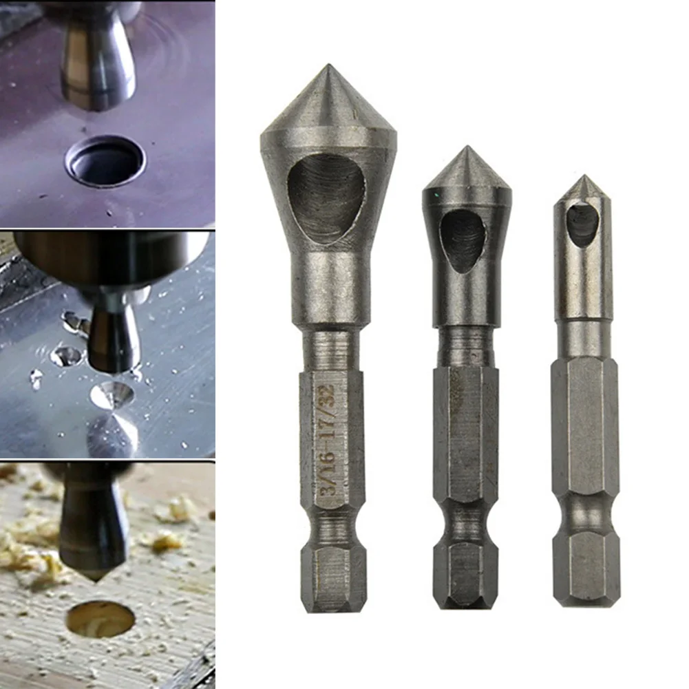 3 Pcs/Set Woodworking Countersink Drill Chamfer 90 Degree Bit Punch