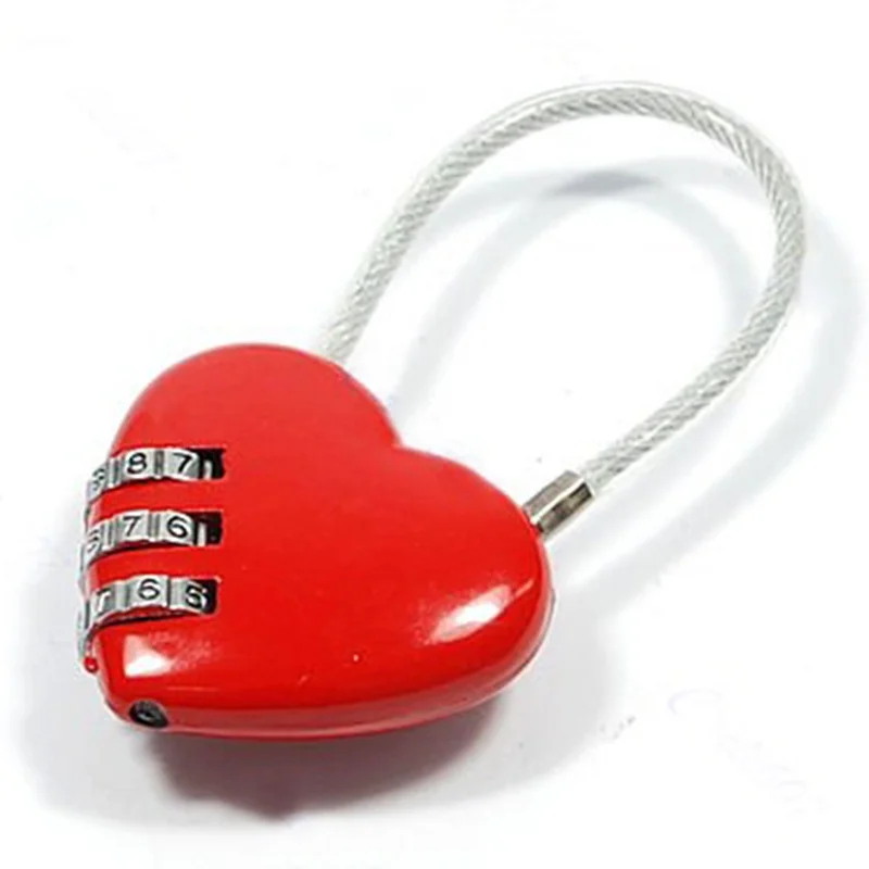 

Red color Heart shape Resetable Combination Padlock Heart Lock 3 Digits Security small suitcase padlock sweet style gifts
