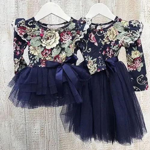 

Little/Big Sister Infant Baby Girl Floral Party Dress Family clothes long sleeve tutu dress Outfits