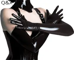 Xx61 2017 пикантные длинные латекс Прихватки для мангала черные женские хип-поп Фетиш Искусственная кожа Прихватки для мангала Клубная одежда