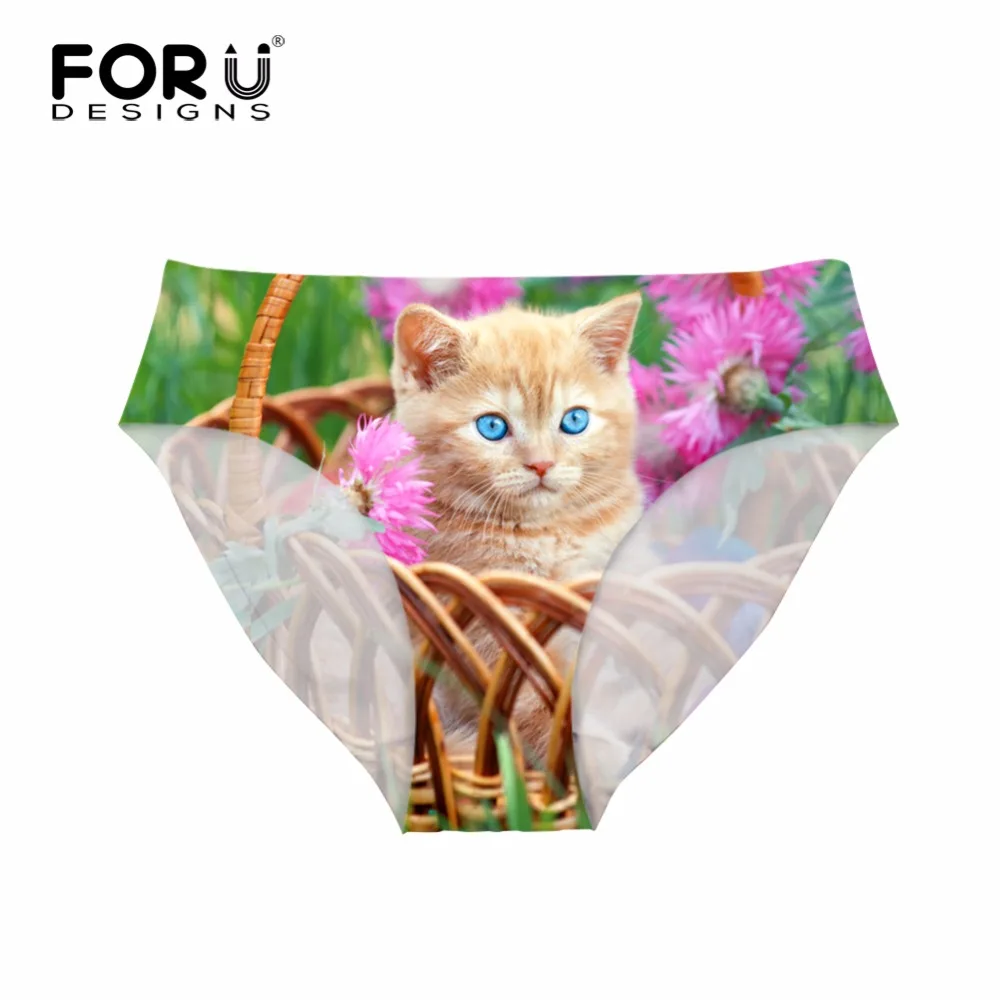 

FORUDESIGNS Brazilian Bikini Bottoms Swimming Trunks Women Cute Flowers Cat Printed Tankini Swimsuits Sexy Swimwear Shorts Women