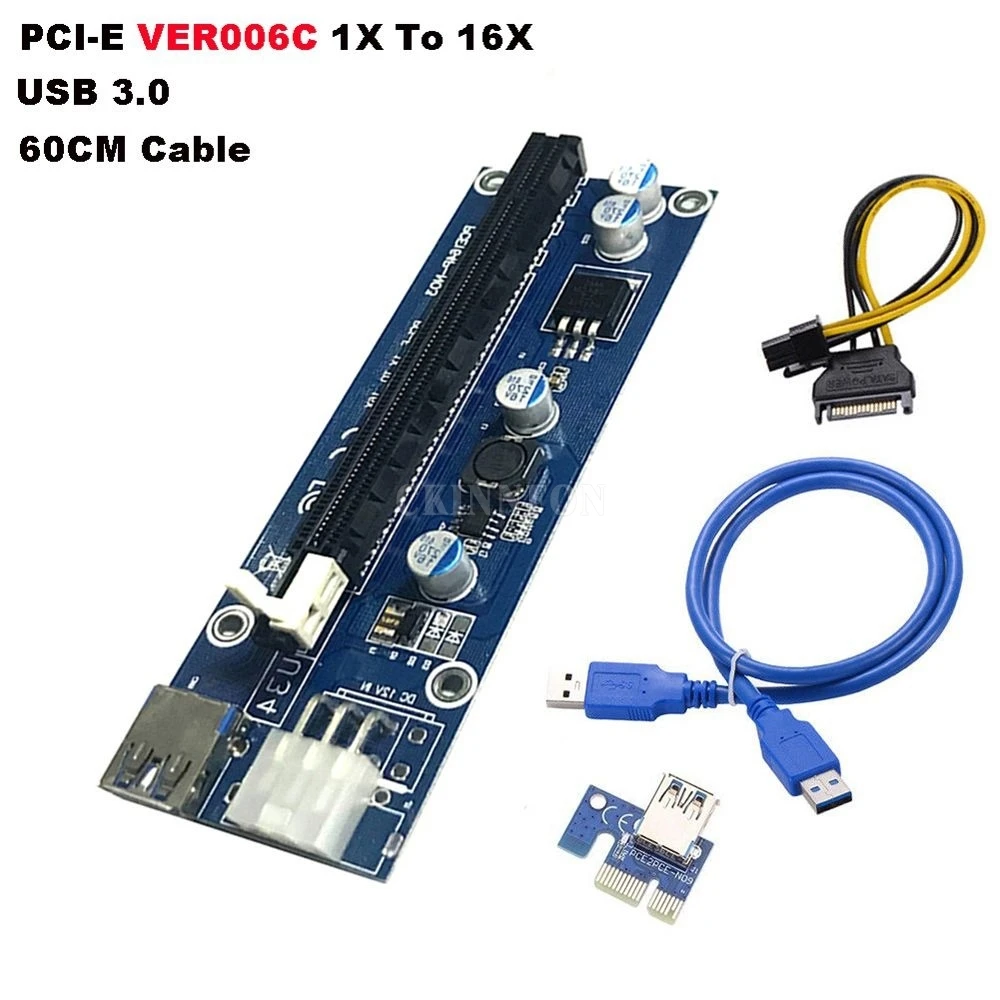 200Pcs/Lot PCI-E Riser 006c PCI E express LED Card 1x to 16x 6pin Supply for BTC LTC Miner Machine | Электроника