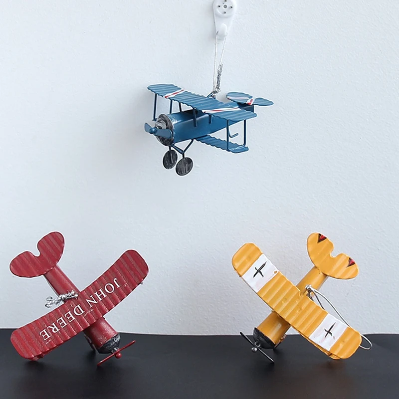 Retro Airplane Figurines Metal Plane Model Vintage Glider Airplane Home Decor Miniatures Blue