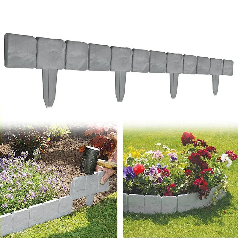 

Plastic T-Shape Lawn Boarder Fence Cobbled Stone Effect Hammer-In Lawn Garden Edging DNJ998