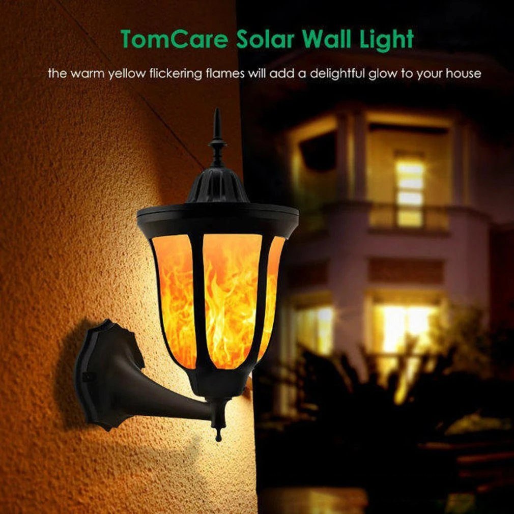 

ICOCO 96 LEDs Solar Flame Flickering LED Wall Lamp Waterproof IP65 LED Torch Light for Garden Coutryard Corridor Decor Drop Ship