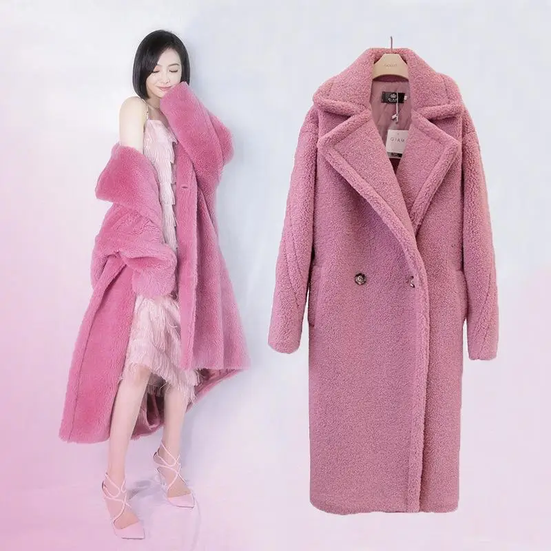 Плюшевый мишка, элегантное пальто из искусственного меха, осенне-зимнее теплое мягкое пальто из искусственного меха, шерстяное длинное плюшевое пальто с плюшевым мишкой, свободное Женское пальто