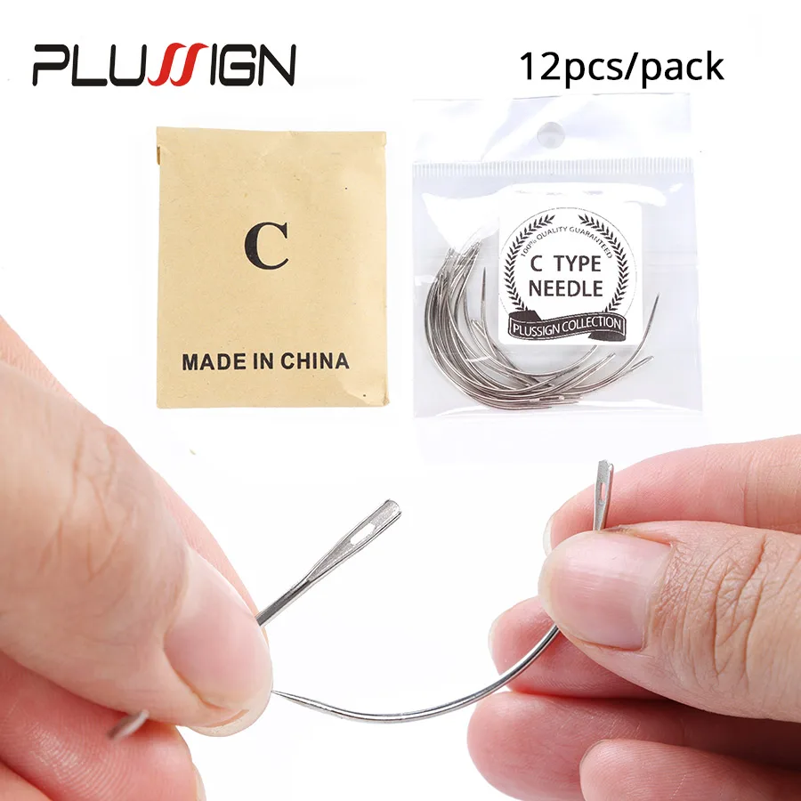 25 pcs C needle with gift 1 roll Black cotton thread weave thread hair  weaving thread