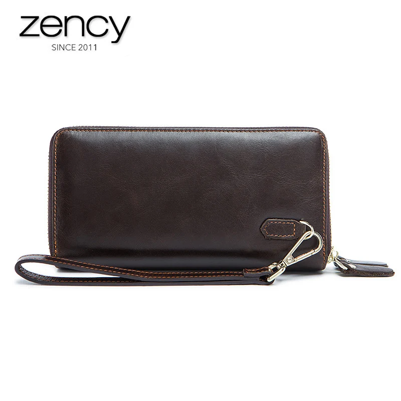 

2018 New Arrival Fashion Cowhide Genuine Leather Handbags Men's Solid High Capacity Wallet Double Zipper Clutch Bags Man Purses