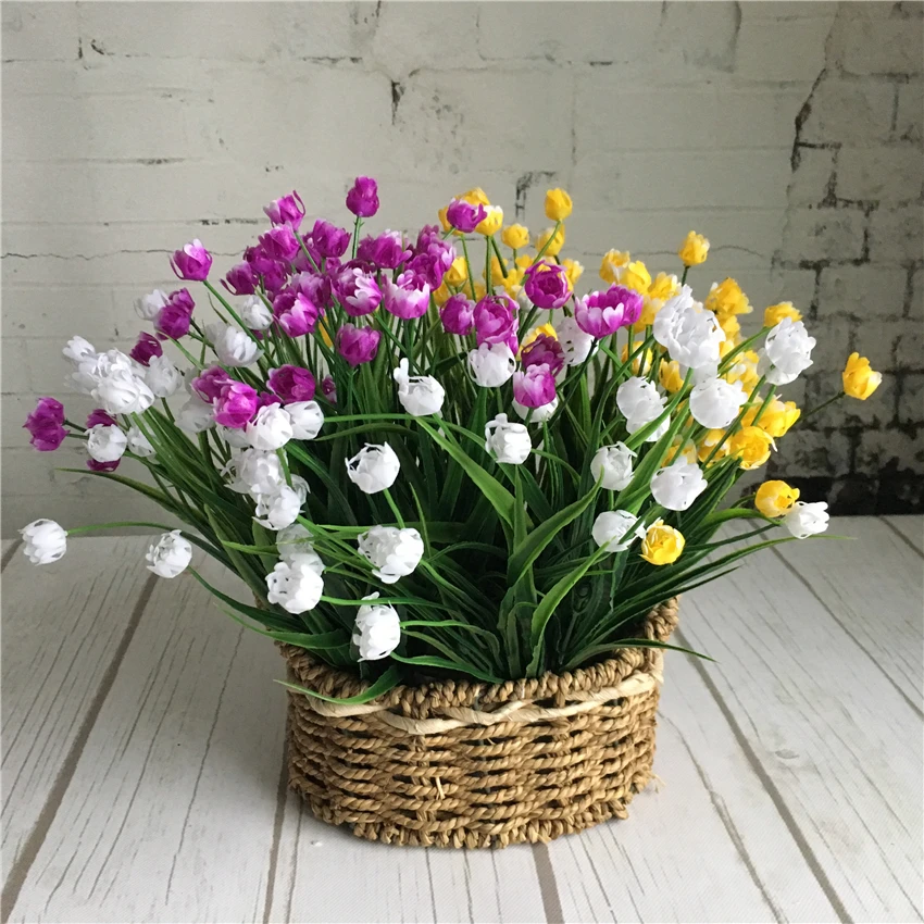 23 Heads Mini Tulips bouquet plastic Artificial Flower for spring home wedding decoration white tulip fake flowers prom decorations 9 28