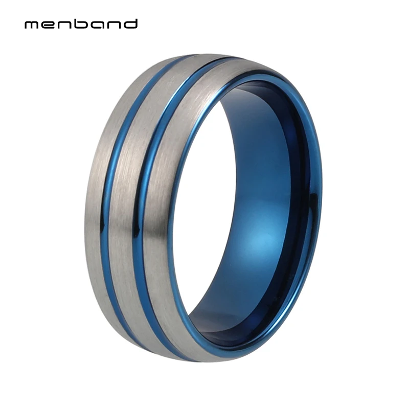 

Tungsten Carbide Ring Blue Wedding ring For Women And Men With Grooves And Brush Finish