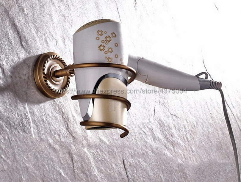 Wall Mounted Brass Antique Hair Dryer Holder Bathroom Wall Suction Hair Dryer Shelf Nba272