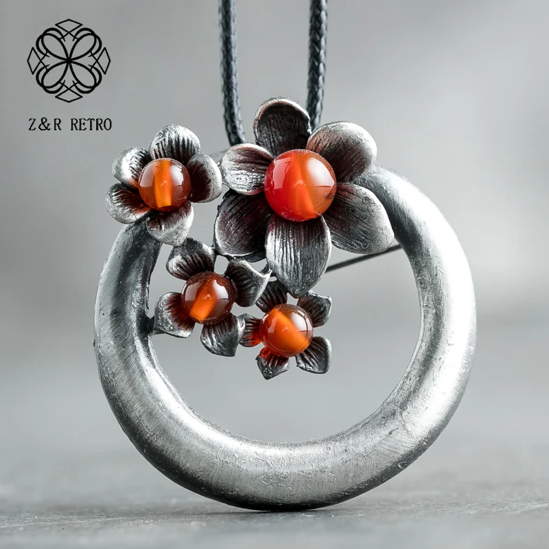 

Natural Stone Pendant&Necklaces Vintage Flower Handmade Long Chain Necklace Women Rope Pendant 2018 New Jewelry Necklace