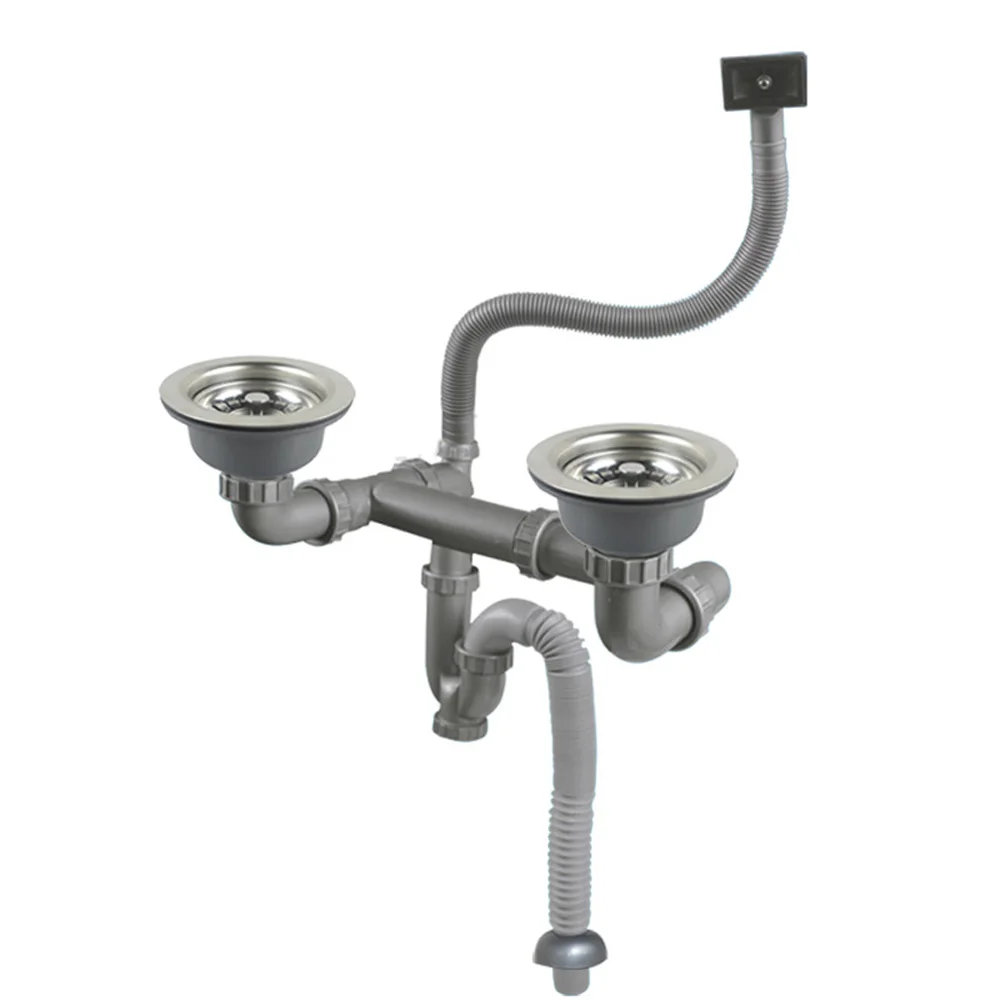  Talea stainless steel Double drainpipe Rear position with overflow sink Drain Kit Kitchen Fixtures - 32858286621